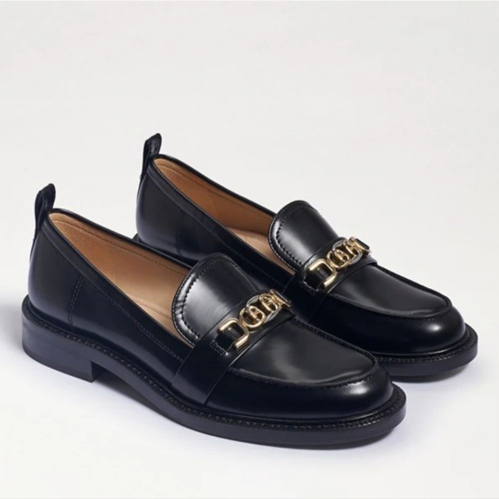 New Sam Edelman Christy Loafer Black Box Leather black gold silver penny classic